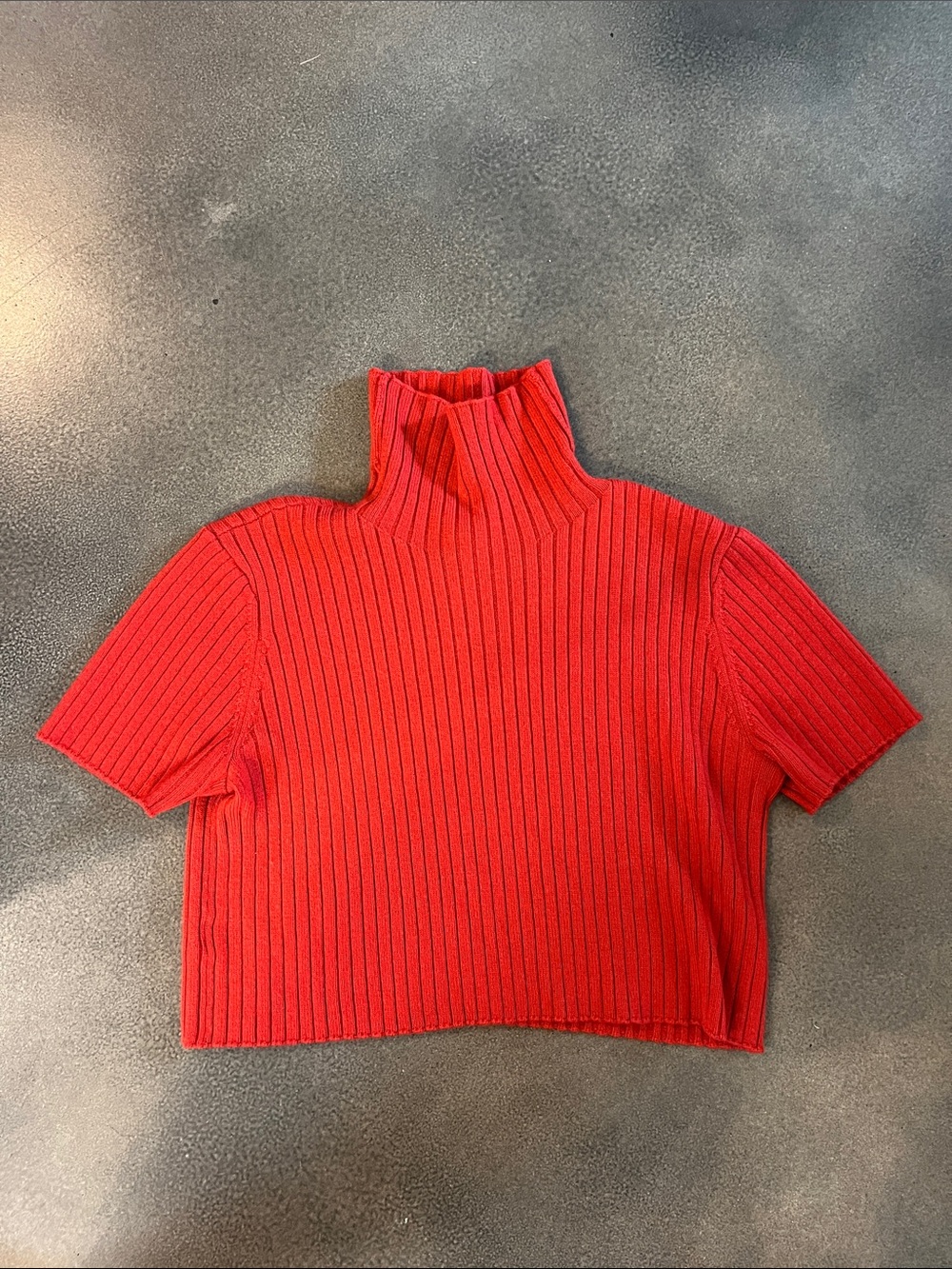 STAUD Red Ribbed Short-Sleeve Turtleneck Short Sleeve Sweater Size Large